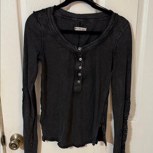 Free People Charcoal Long Sleeve Henley Top